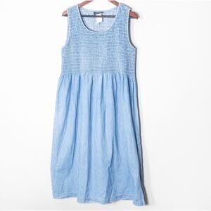 Chorus Blues Dress Smocked Denim Blue Sleeveless Size 12 Cottagecore